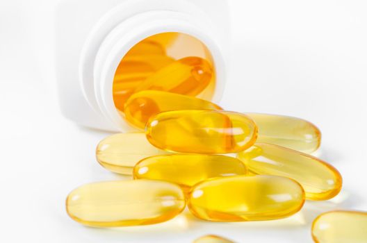 Omega 3 gel capsules. Fish oil pills.