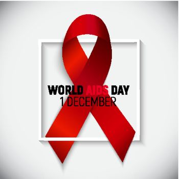 December 1 World AIDS Day Background. Red Ribbon Sign. Vector Illustration