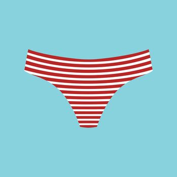 Cute female red and white striped panties. Trendy thongs icon. Women underwear element. Feminine symbol, template modern for your design. Sensuality cloth concept. Vector illustration
