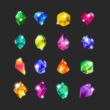 Royal multicolor gems flat icon set for web design