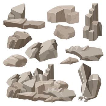 Rocks and stones elements collection set. Vector illustration.