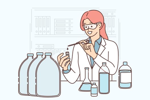 Woman laboratory assistant tests quality of water for presence of microbes and harmful impurities