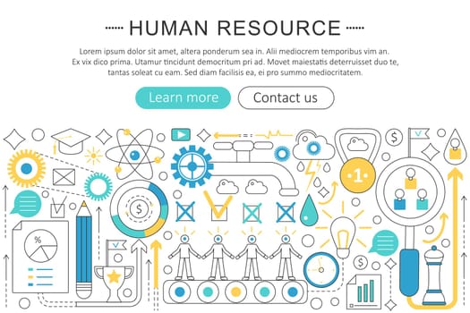 Vector modern line flat design Human resource concept. Human resource icons Website Header, app design poster banner.