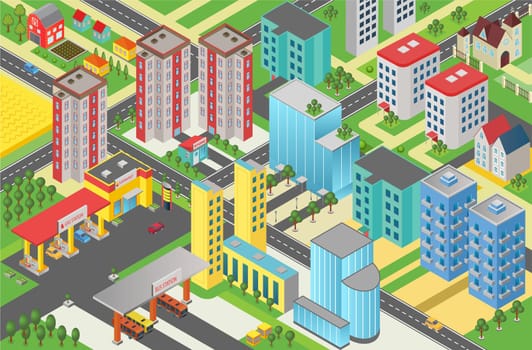 Isometric urban modern city megalopolis view vector illustration.