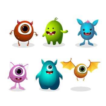 set of cute monsters clip art isolated