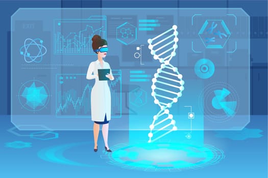 Medical hologram DNA laboratory interior vector illustration