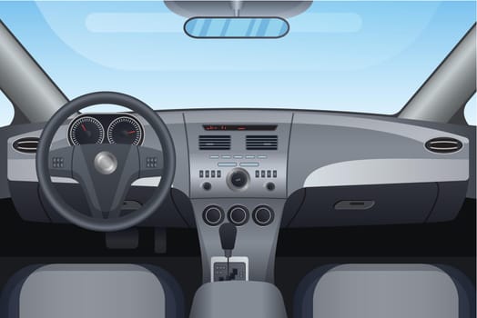 Realistic dark vehicle car interior vector illustration