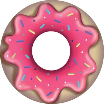 Delicious donut with icing and sprinkles. Vector illustration