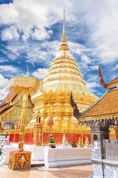 Landmarks, important tourist attractions in Chiang Mai, Phra That Doi Suthep, large golden pagoda at Thailand