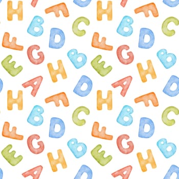 Watercolor colorful hand drawn watercolor childish seamless pattern with alphabet.