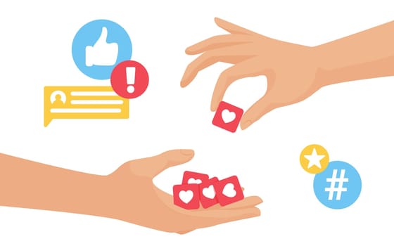 Collect likes, blogger hand collecting likes engagement feedback from followers audience