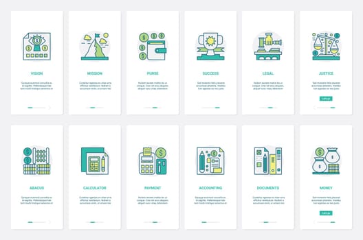 Business financial plan strategy, accounting UX, UI onboarding mobile app page screen set