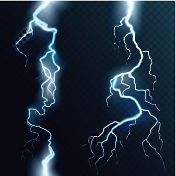 Abstract electric blue lightning, two abstract realistic power energy sparkle thunderbolt