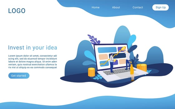 Invest in your idea landing page isometric vector template
