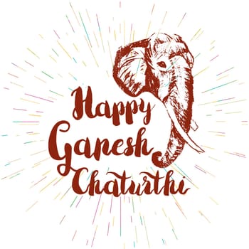 Happy Ganesh Chaturthi Celebration Banner With Elephent Head. Vector