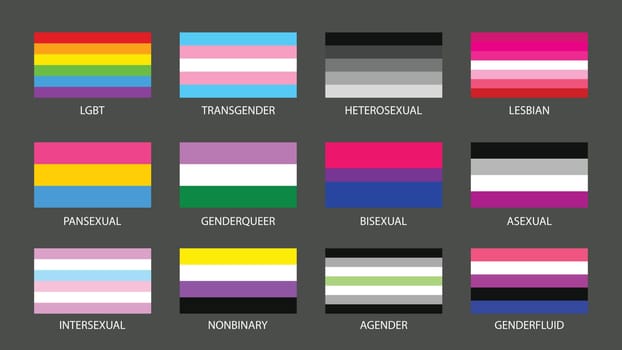set simple sexual and gender colorful flags