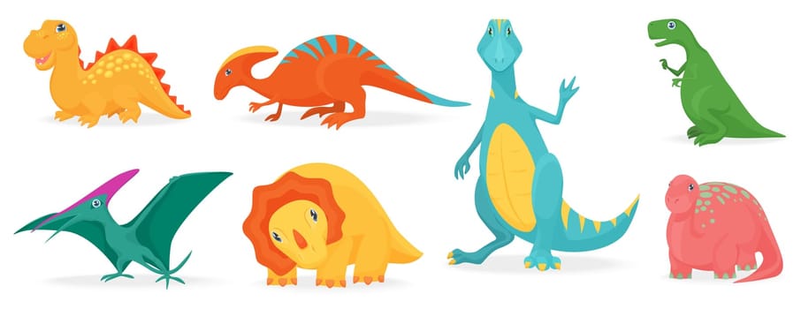 Cute dinosaur characters set, baby collection with extinct prehistoric ancient animals