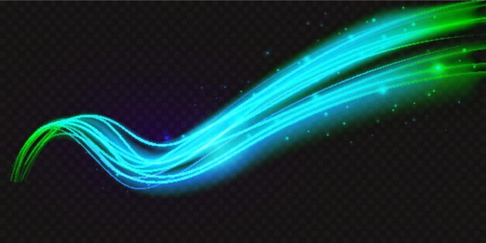 Luminous azure blue neon shape wave, wavy glowing bright flowing curve lines bstract light effect