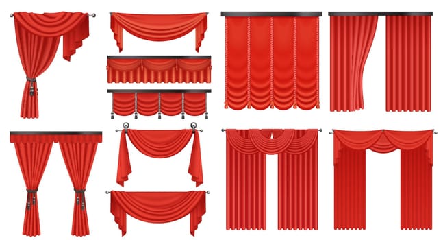 Red luxury curtains set
