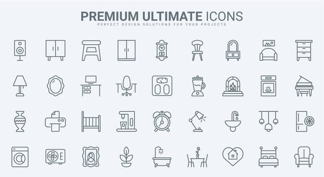 Home furniture and appliances thin line icons set, elements for house interior, equipment