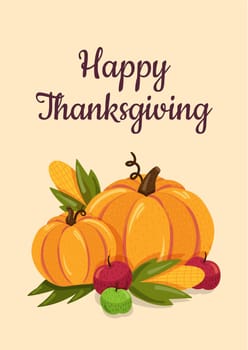 Happy Thanksgiving flat illustration with calligraphic inscription