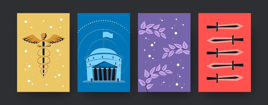Set of contemporary art posters with ancient symbols of Rome