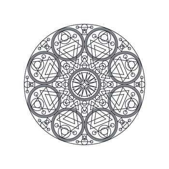 Monochrome geometric mandala thin line vector illustration. Decorative ornament isolated on white