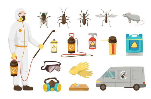 Pest control service worker for kids vector illustrations set