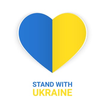 Stand with Ukraine message and heart in colors of Ukrainian flag from world community