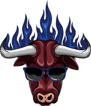 vector illustration of head bull colored design