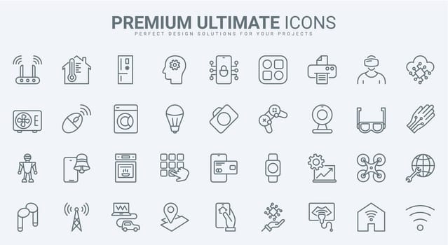 Smart devices thin line icons set, electrical appliances, lighting and modern smart home