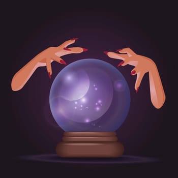 Hands of witch hands holding a crystal ball