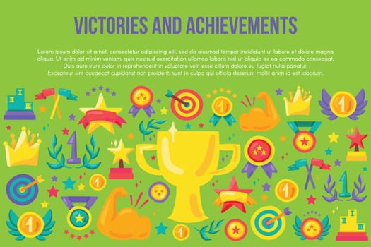 Victories and achievements flat banner template