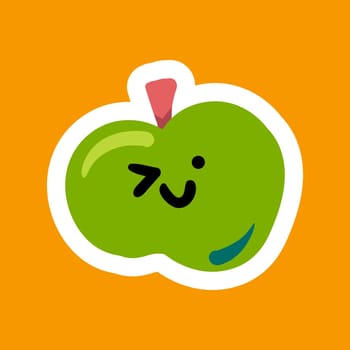 Winking apple cartoon kawaii character