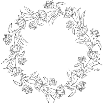 Tulips spring flower wreath, isolated on a white background