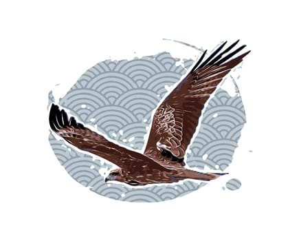 Eagle in flight in the sky, vintage illustration