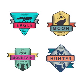 Eagle and Mountain, Moon and Hunter Badges Set
