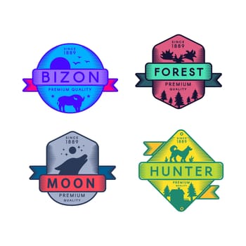 Bizon and Forest, Moon and Hunter Badges Set Logo