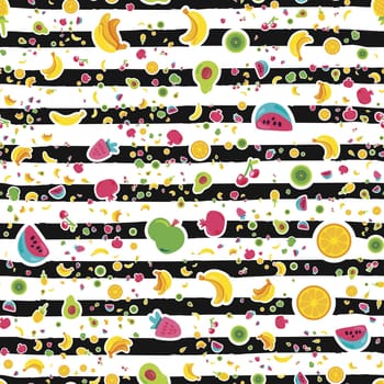 Exotic fruits on stripes seamless pattern