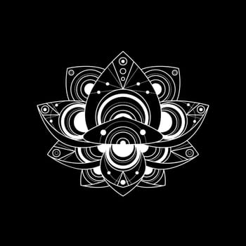Lotus flower with geometric ornament vector linear illustration
