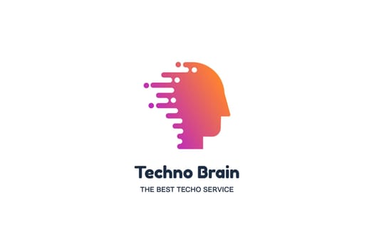 Techno brain negative space logotype concept