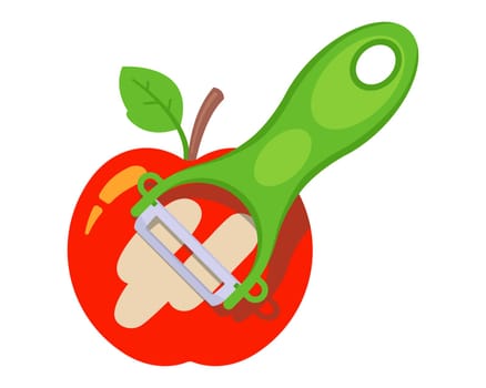 Peel a red apple with a vegetable peeler.
