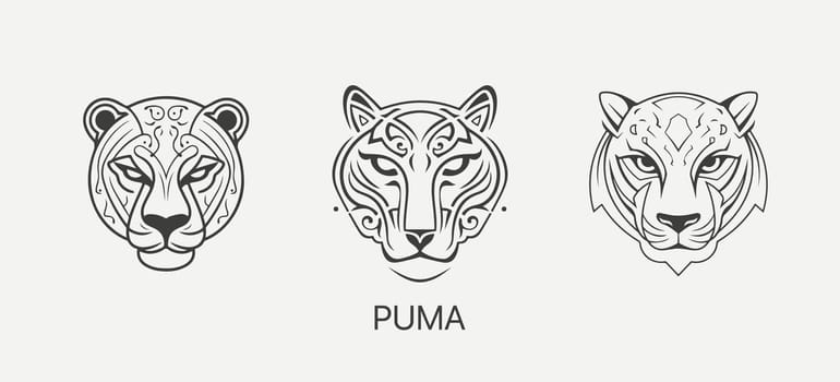Modern abstract Puma or Jaguar head vector logo template. Line art wildcat logotype
