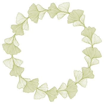 Floral wreath with ginkgo leaves for wedding invite or card background Beautiful wreath. Elegant floral frame, vector isolated on white background