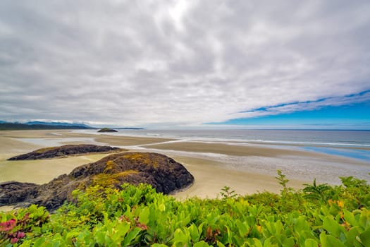 View over Pacific ocean long beach near Tofino, British Columbia, Canada
