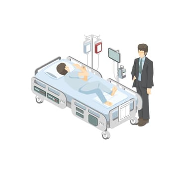 Patient on the hospital bed and visitor  graphic vector illustration on white background