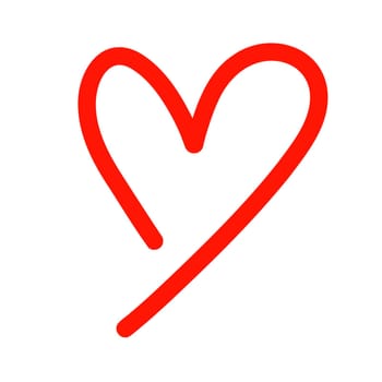 Red heart shape by hand drawing on white background for Valentine's day and love concept