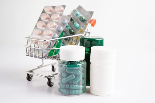 Drug capsule pill from drug prescription in drugstore, pharmacy for treatment health medicine.