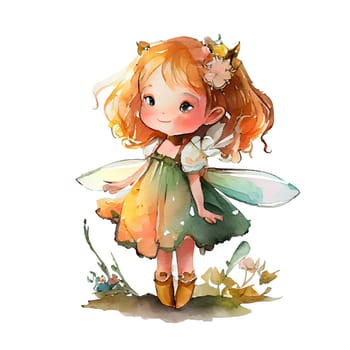 Fairy girl watercolor Illustration isolated on white. Generative AI