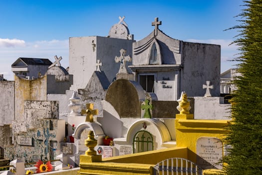Many graves and chapels in the architecturally interesting cemetery of Punta Arenas, Chile